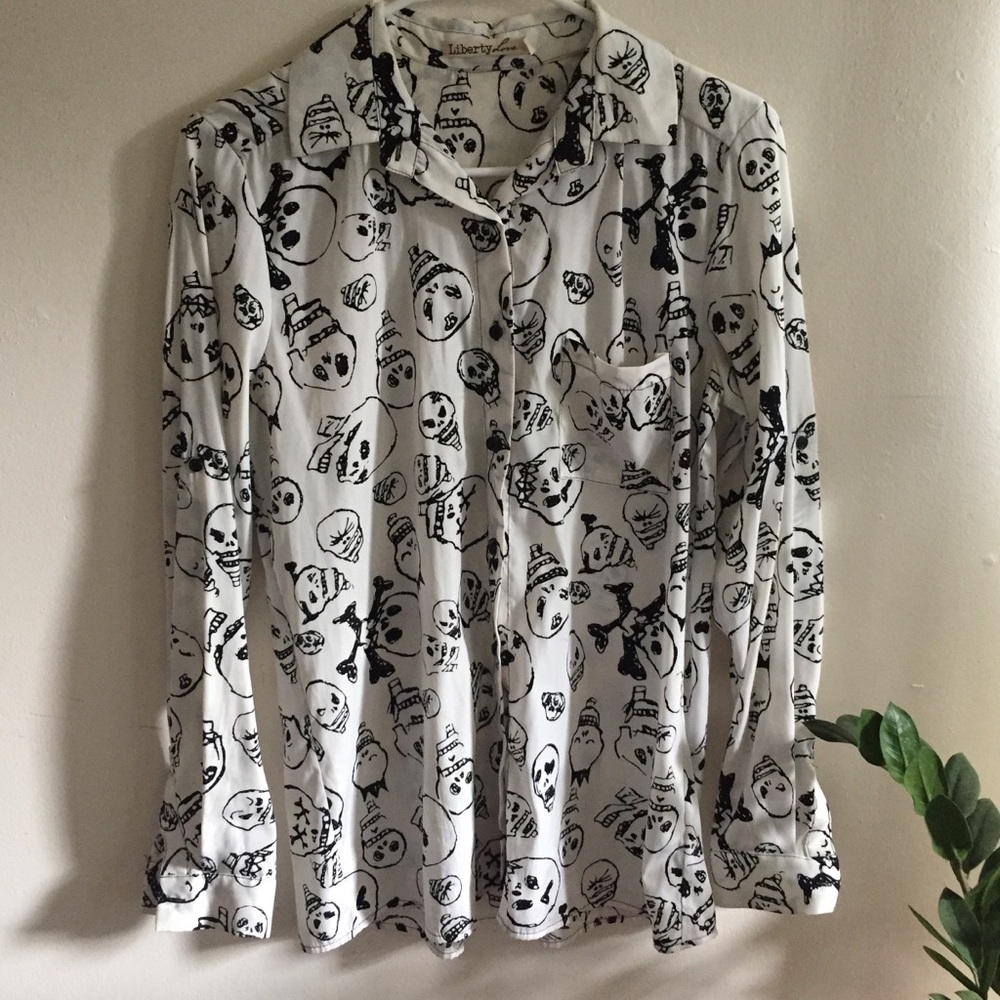 B&W Skull Skeleton Blouse Top